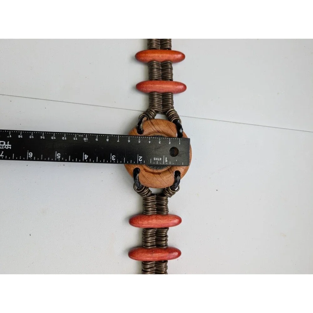 Vintage Artisan Wood Metal Coil Statement Belt Adjustable Boho Ethnic 38-50